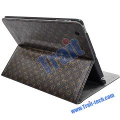Brown LV Style Stand Leather Case for iPad 2