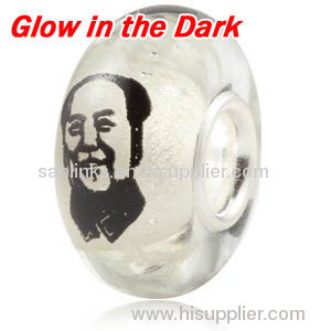 European Painted Chairman Mao Fluorescent Murano Glass Beads