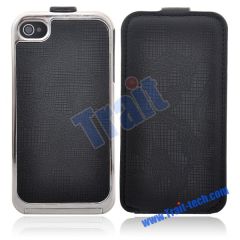 New Leather Cover with Electroplated Frame Hard Case for iPhone 4(Black)