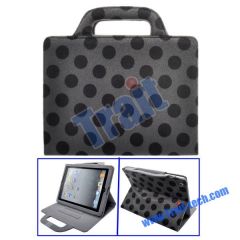 Dots Pattern Mink Handbag Stand Leather Case for iPad 2(Drak Grey)