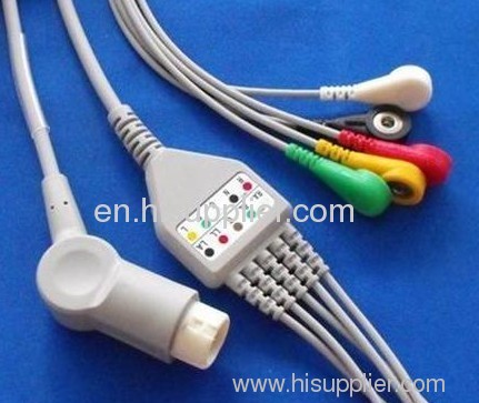 Mindray one-piece ECG cable with 5-lead IEC snap leadwires