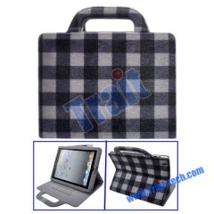 Lattice Pattern Mink Handbag Stand Leather Case for iPad 2(White)