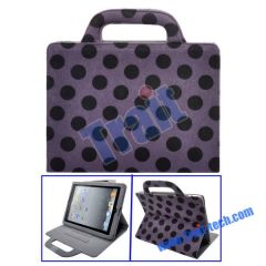 Dots Pattern Mink Handbag Stand Leather Case for iPad 2(Purple)