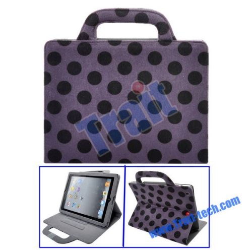 Dots Pattern Mink Handbag Stand Leather Case for iPad 2(Purple)