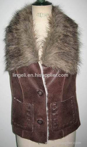 Women Suede Bounded with Fake Fur Vest HS2102