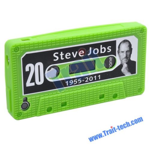 Steve Jobs Soft Silicone Cassette Tape Case Cover For iPhone 4 (Green)