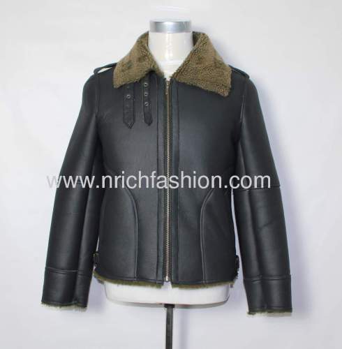 Double face real shearling men's bomber jkt