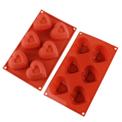 6 Cavities Silicone Cake Mold -- Heart