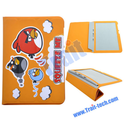 Cute Angry Brids Design Leather Protectiver Folding Case Cover for Samsung Galaxy Tab P7300/ P7310(Orange)