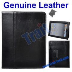 Black Folio Genuine Leather Case Stand for iPad 2