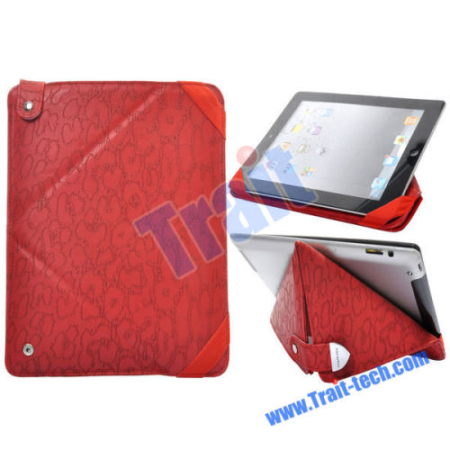 Leopard Pattern Pouch Style with Press Button Leather Case Cover for Apple iPad 2(Red)