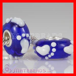 Blue Murano Glass Baby Footprint Beads fit European Love charm links Jewelry