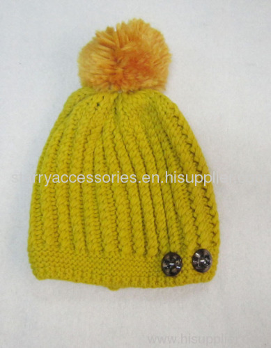 acrylic knitted yellow winter hat