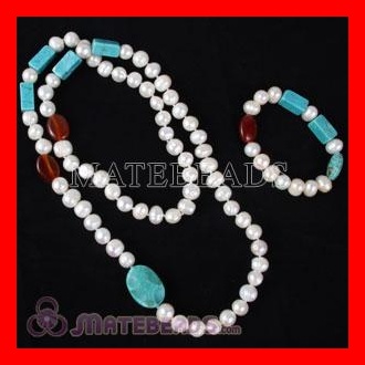 Pearl Jewelry Set with 70cm Fashion Pearl Necklace and 18cm Pearl Bracelet