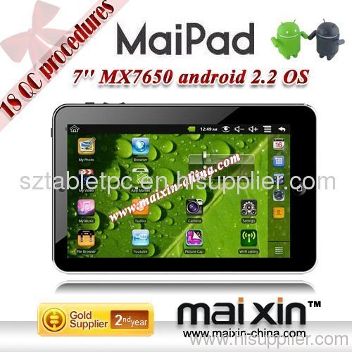 Cheapest 4GB / 2GB Black / Silver 7 inch VIA WM8650 Android 2.2 os tablet pc with 3G WIFI TF Card