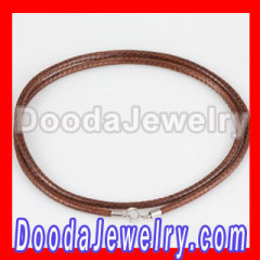 Wholesale 46cm Brown european Leather Necklace with sterling silver clasp