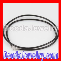 Fashion 46cm Charm Black Leather Necklace with sterling silver clasp