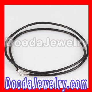 Fashion 46cm Charm Black Leather Necklace with sterling silver clasp