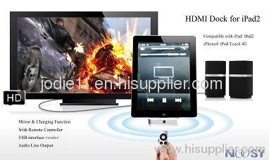 HDMI Dock for Apple's iPad/iPhone 4/iPod Touch with Remote Control and USB Interface Reader