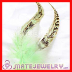 Natural Striped Green Grizzly Rooster Feather Hair Extensions