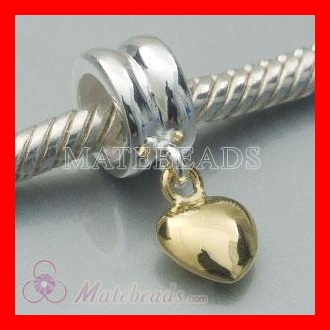 european Charm Jewelry 925 Silver Beads Dangle Gold Plated Heart
