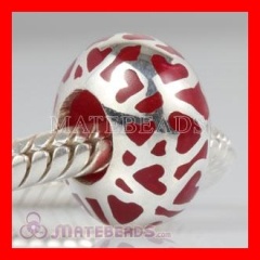 european Enamel Red Love Beads 925 Sterling Silver