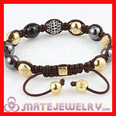 Hematite Onyx Gold Plated Sterling Silver Beads with Stone Shamballa Inspired Bracelet