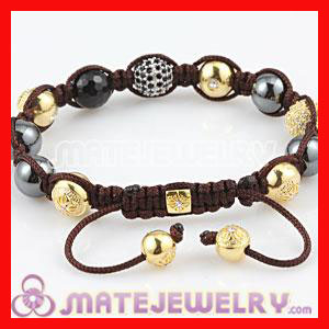 Hematite Onyx Gold Plated Sterling Silver Beads with Stone Shamballa Inspired Bracelet