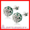 Shamballa 8mm Sterling Silver White-Green Czech Crystal Stud Earrings