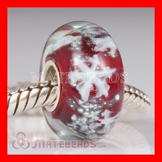 european style Red Snowflake Glass Beads with Silver Shatter