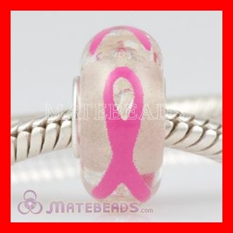 Breast Cancer Awareness Pink Ribbon Lampwork Glass Fluorescent Bead