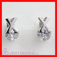 Fashion 925 Sterling Silver CZ Letter X Ear Studs