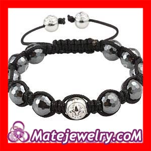 Shamballa Faceted Hematite Macrame Bracelet With Sterling Silver Logo Beads