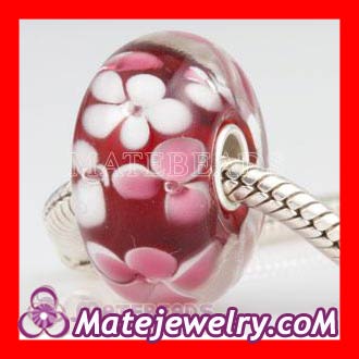 european Large Lampwork Glass red Pendant with Sterling Silver Core