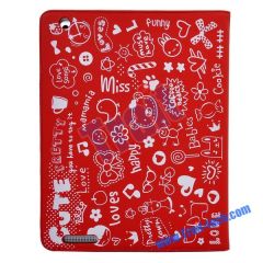 New Cute Pattern Leather Case Stand for iPad 2 (Red)