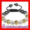 Shamballa Gold Plated Silver Skull Head Beads Macrame Bracelets with Pave Czech Crystal and Hematite