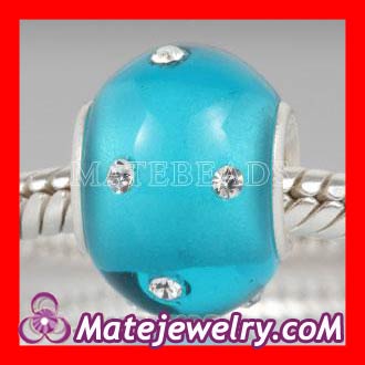 european Silver Polished Glass blue Bead with swarovski crystal wholesale