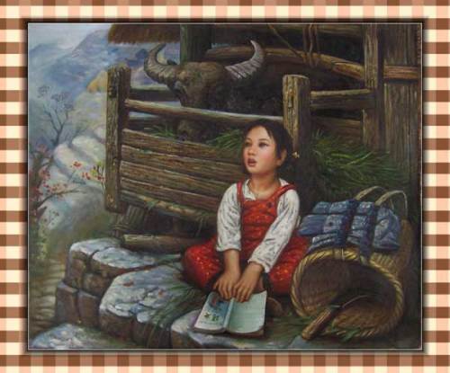 pure girl holding a kettle oil painting