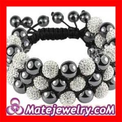 Shamballa 3 Row Pave White Czech Crystal Wrap Bracelet With Hematite For Men