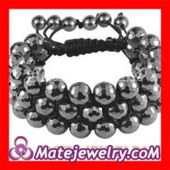 Shamballa Men' 3 Row Black Faceted Hematite Beaded Wrap Bracelet