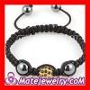 2012 Shamballa Friendship Inspired Macrame Bracelets with Golden Beads black Crystal and Hematite