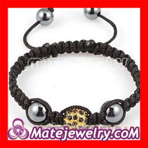 2012 Shamballa Friendship Inspired Macrame Bracelets with Golden Beads black Crystal and Hematite