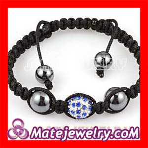 2012 Shamballa Inspired Macrame String Bracelets with sky blue Crystal Beads and Hematite