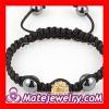 2012 Shamballa Inspired Friendship String Macrame Bracelets with Golden Beads clear Crystal and Hematite