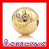 Shamballa 8×9mm 18K Gold plated Sterling Silver Skull Head Ball Bead with Clear Crystal stone