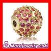 Shamballa 10mm Gold plated Sterling Silver Disco Pink CZ stone Ball Beads