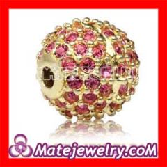 Shamballa 10mm Gold plated Sterling Silver Disco Pink CZ stone Ball Beads