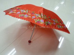 3 fold outside folding femal/lady satin manual open umbrella with case