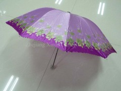 3 fold outside folding pink satin femal/lady sun umbrella with case