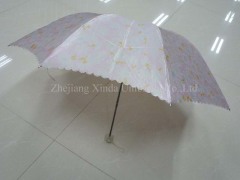 3 fold outside folding satin manual open lady/femal sun umbrella